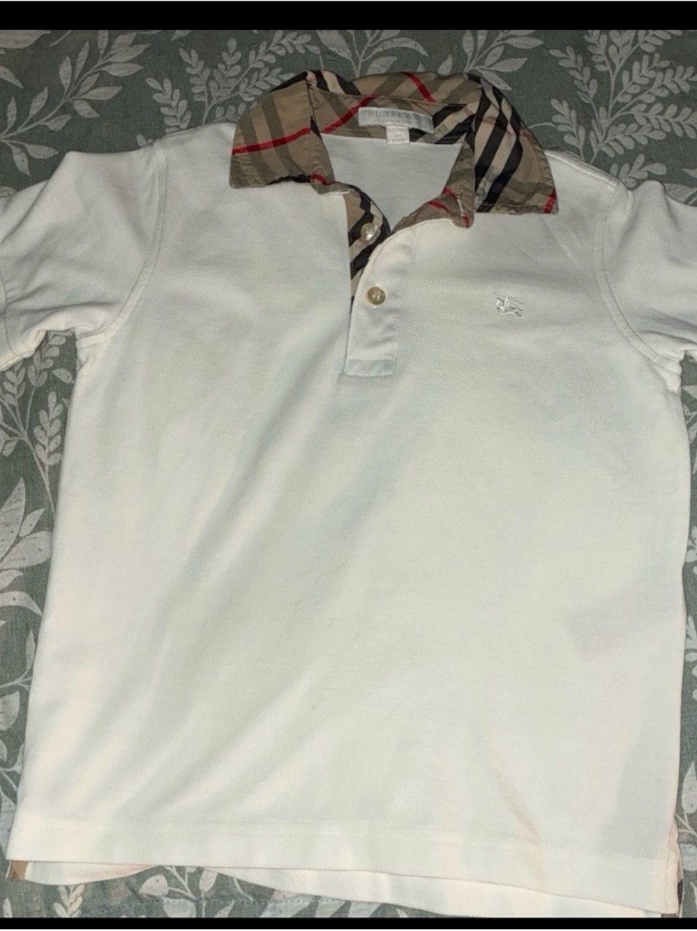 Burberry White Polo with Signature Check Collar Size 8 Youth kids boys